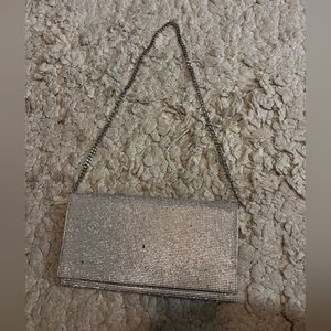 EXPRESS Women’s Rhinestone Diamond Sparkly Disco Silver Evening Clutch Bag Purse